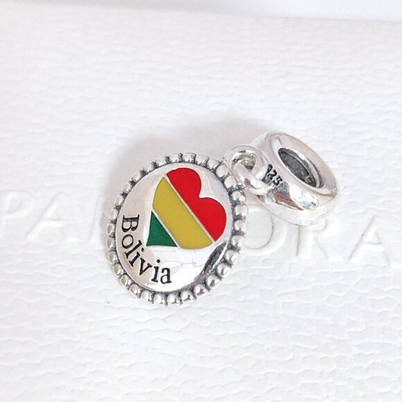 Pandora Bolivia Heart Flag Dangle Charm S925 Silver with box - Picture 1 of 7